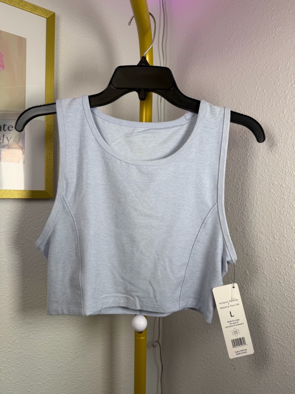 Harmony & Balance Women's Light Blue Cropped Tank Top - Size L - NWT $38